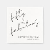 Minimal Black White Fifty and Fabulous Birthday Serviette (Vorderseite)