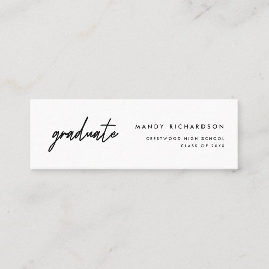 Minimal Black & White Graduation Name Card Insert Mini Visitenkarte (Vorderseite)