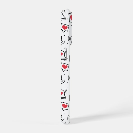 Minimal Black & White Heart Notification Pattern iPhone Hülle (Rechte Seite)