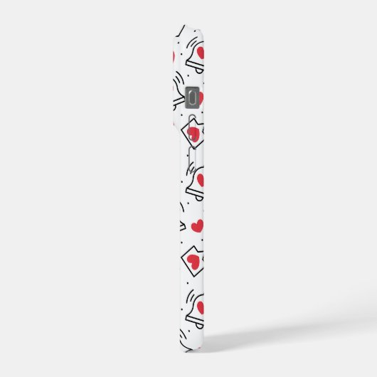 Minimal Black & White Heart Notification Pattern iPhone Hülle (Linke Seite)