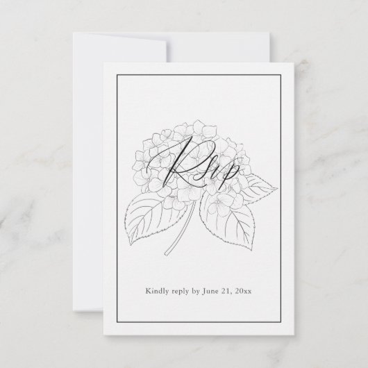 Minimal Black & White Hydrangea Wedding RSVP (Vorderseite)
