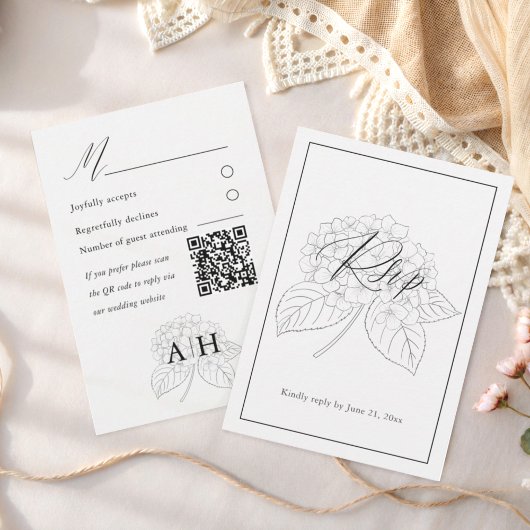 Minimal Black & White Hydrangea Wedding RSVP