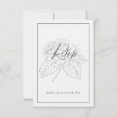Minimal Black & White Hydrangea Wedding RSVP Karte (Vorderseite)