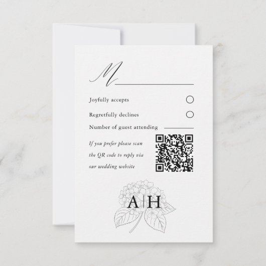Minimal Black & White Hydrangea Wedding RSVP Karte (Rückseite)