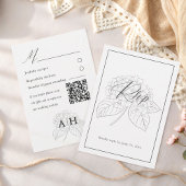 Minimal Black & White Hydrangea Wedding RSVP Karte
