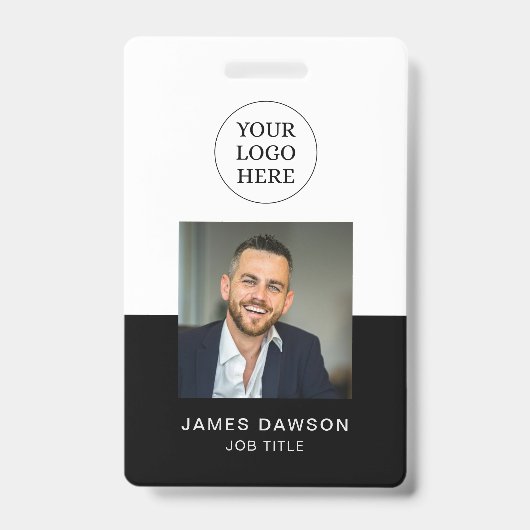 Minimal Black & White Office Mitarbeiter Foto ID Q Ausweis (Vorderseite)