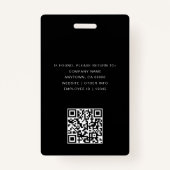 Minimal Black & White Office Mitarbeiter Foto ID Q Ausweis (Rückseite)