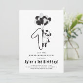 Minimal Black & White Panda 1. Geburtstag Party Einladung (Stehend Vorderseite)