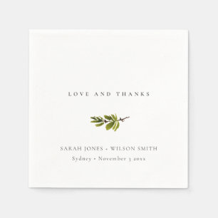 Minimal Black & White Pine Branch Foliage Hochzeit Serviette