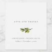 Minimal Black & White Pine Branch Foliage Hochzeit Weinetikett (Einzelnes Label)