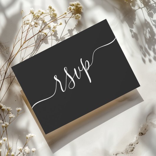 Minimal Black & White QR Code Wedding RSVP Karte