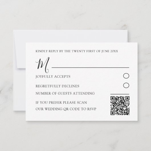 Minimal Black & White QR Code Wedding RSVP Karte (Rückseite)