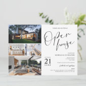 Minimal Black & White Realty Open House 4 Fotos Einladung (Stehend Vorderseite)