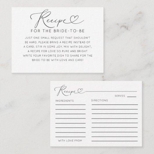 Minimal Black & White Recipe Card Begleitkarte (Vorne/Hinten)