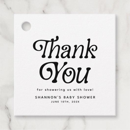 Minimal Black & White Retro Baby Dusche Vielen Dan Geschenkanhänger (Vorderseite)