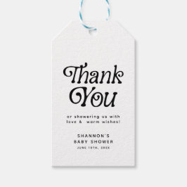 Minimal Black & White Retro Baby Dusche Vielen Dan Geschenkanhänger