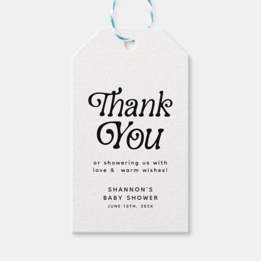 Minimal Black & White Retro Baby Dusche Vielen Dan Geschenkanhänger (Vorderseite)