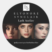 Minimal Black White Script Lash Photo Logo Runder Aufkleber (Vorderseite)