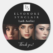Minimal Black White Script Lash Photo Logo Runder Aufkleber (Vorderseite)