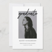 Minimal Black White Script Photo Graduation Party Einladung (Vorderseite)