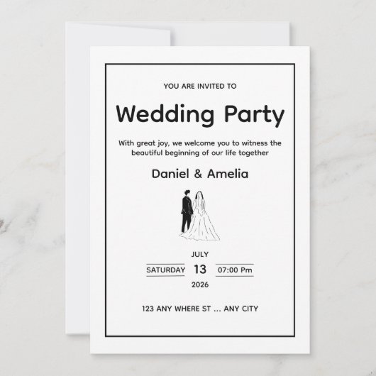 Minimal Black & White Wedding Invitation Einladung (Vorderseite)
