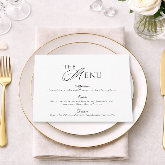 Minimal Black & White Wedding Menu card Einladung