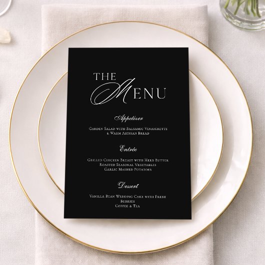 Minimal Black & White Wedding Menu Card Einladung
