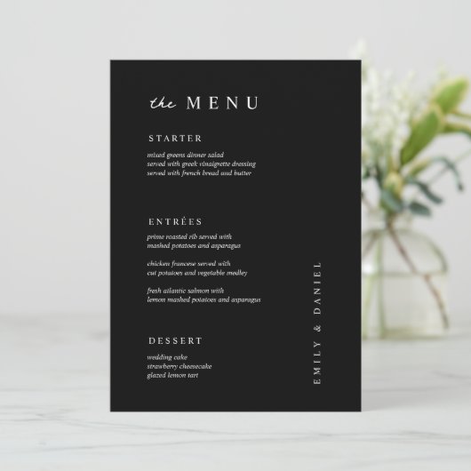 Minimal Black&White Wedding MENU Menükarte (Stehend Vorderseite)