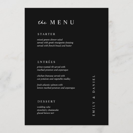 Minimal Black&White Wedding MENU Menükarte (Vorderseite)