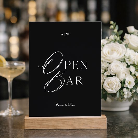 Minimal Black & White Wedding Open Bar Sign Einladung