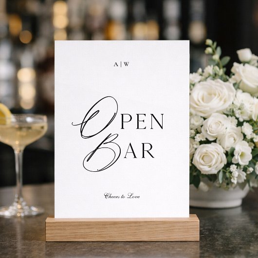 Minimal Black & White Wedding Open Bar Sign Einladung