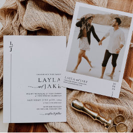 Minimal Black White Wedding Photo Invitation LAYLA Einladung