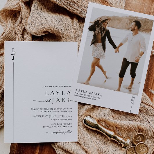 Minimal Black White Wedding Photo Invitation LAYLA Einladung