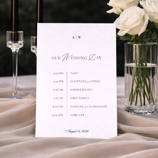 Minimal Black & White Wedding Timeline Card Einladung