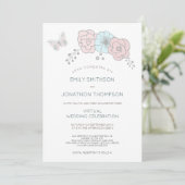 Minimal Bläsernbutterfly Blue Pink Virtual Wedding Einladung (Stehend Vorderseite)