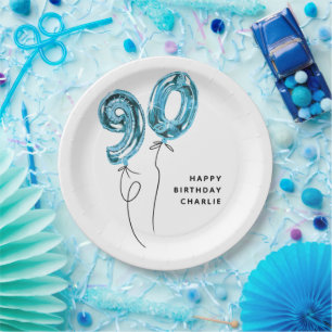 Minimal Blau 90 Ballon 90. Geburtstagsfeier Pappteller