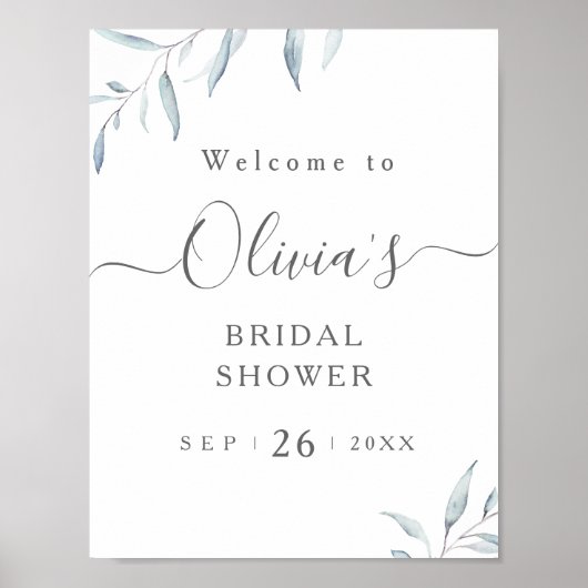 Minimal blaues Brautparty Begrüßungszeichen Poster (Vorne)