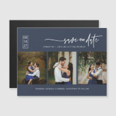Minimal blaues Foto Save the Date Magnetkarte (Vorne/Hinten)