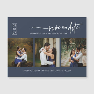 Minimal blaues Foto Save the Date Magnetkarte