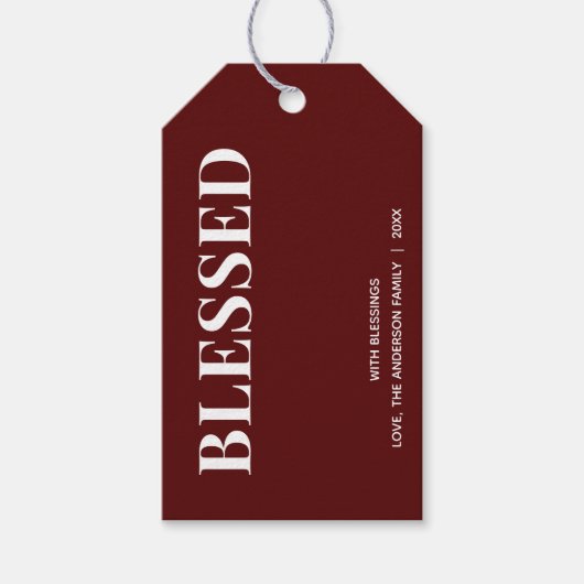 Minimal BLESSED | Deep Red Holiday Geschenkanhänger (Vorderseite)