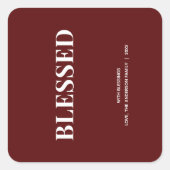 Minimal BLESSED | Deep Red Holiday Quadratischer Aufkleber (Vorderseite)
