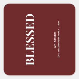 Minimal BLESSED | Deep Red Holiday Quadratischer Aufkleber