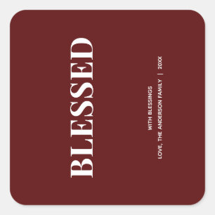 Minimal BLESSED Deep Red Holiday Quadratischer Aufkleber