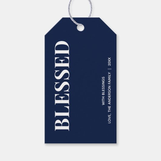 Minimal BLESSED | Navy Blue Holiday Geschenkanhänger (Vorderseite)