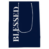 Minimal BLESSED | Navy Blue Holiday Mittlere Geschenktüte (Rückseite)
