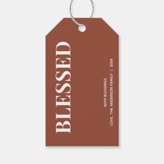 Minimal BLESSED | Terrakotta-Feiertage Geschenkanhänger (Vorderseite)