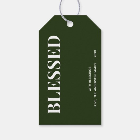 Minimal BLESSED | Waldgrüne Feiertage Geschenkanhänger (Vorderseite)