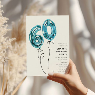 Minimal Blue 60 Ballon 60. Geburtstagsparty Einladung