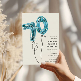 Minimal Blue 70 Balloon 70. Geburtstagsparty Einladung
