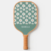 Minimal Blue and White Daisies Personalisiert Boho Pickleball Schläger (Vorderseite)